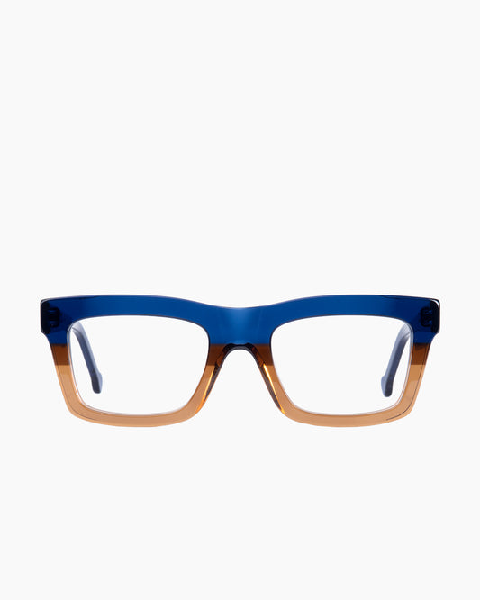 blue plastic rectangle eyeglasses by Marie-Sophie Dion model Laflamme, front view, lunettes de vue rectangle couleur Bleu
