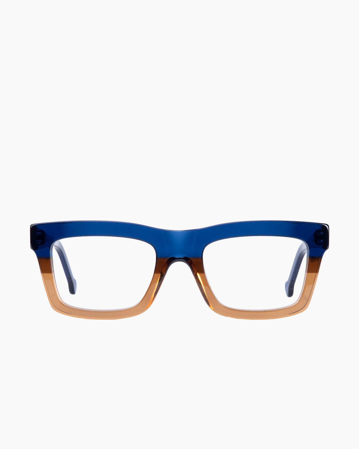 blue plastic rectangle eyeglasses by Marie-Sophie Dion model Laflamme, front view, lunettes de vue rectangle couleur Bleu