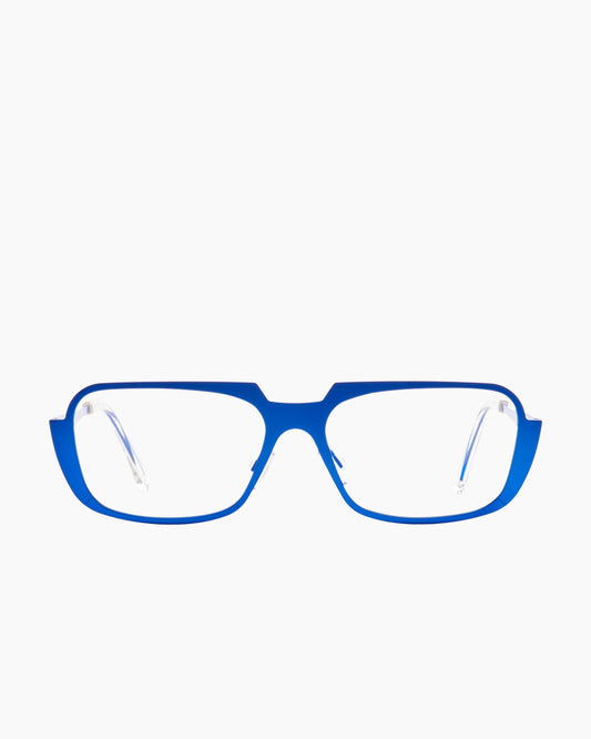 blue metal rectangle eyeglasses by Theo model Aujourd'hui, front view, lunettes de vue rectangle couleur bleu