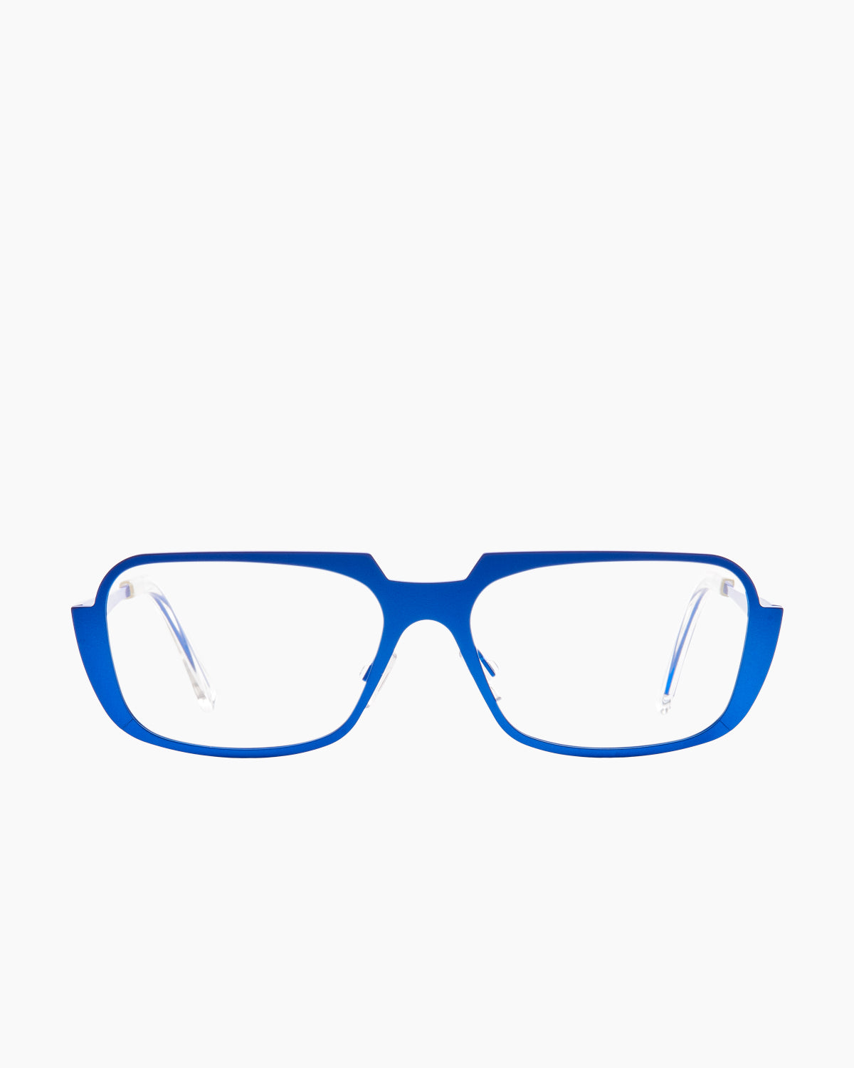 blue metal rectangle eyeglasses by Theo model Aujourd'hui, front view, lunettes de vue rectangle couleur bleu