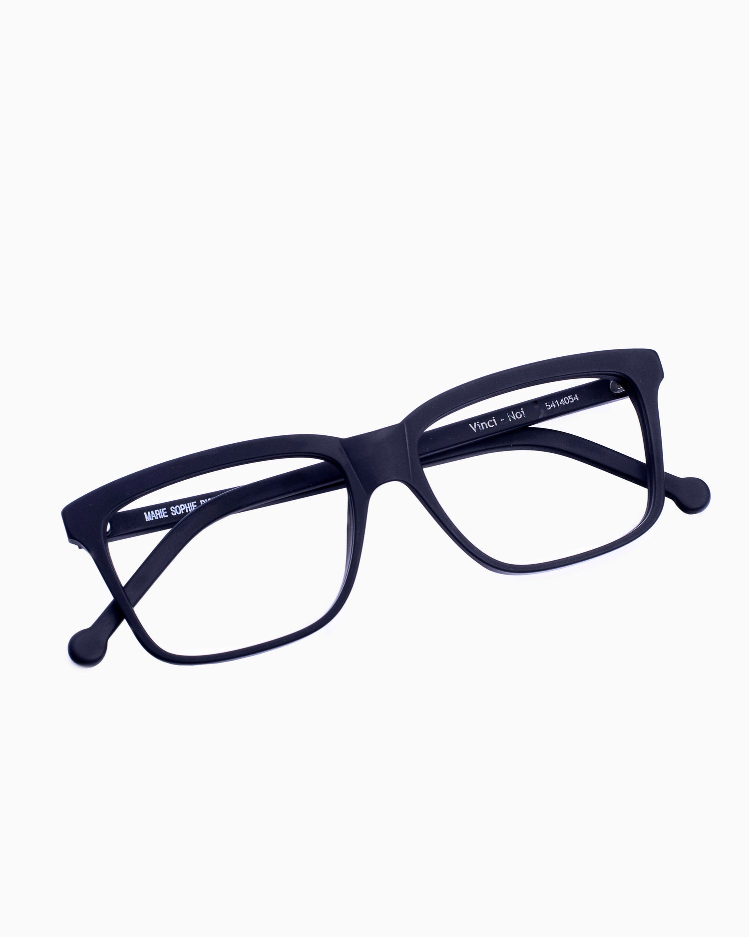 black plastic rectangle eyeglasses by Marie-Sophie Dion model Vinci, front view, lunettes de vue rectangle couleur Noir