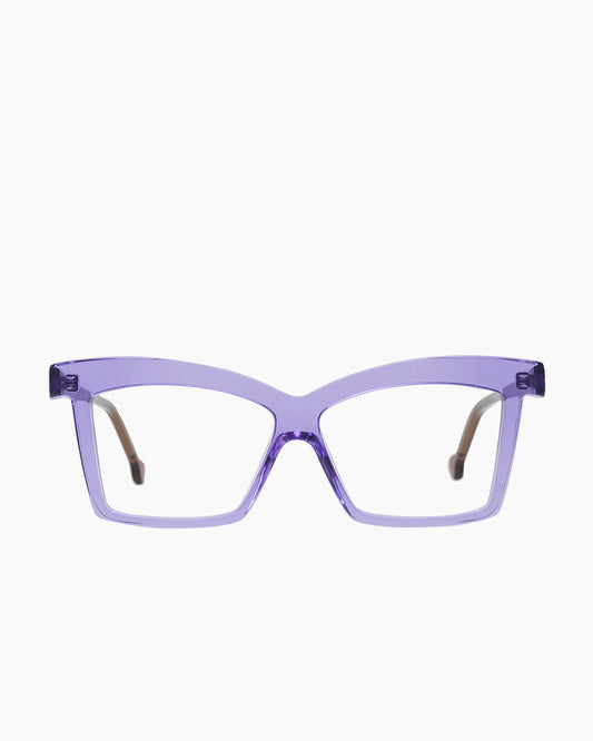 purple plastic butterfly eyeglasses by Marie-Sophie Dion model Elkas, front view, lunettes de vue papillon couleur violet