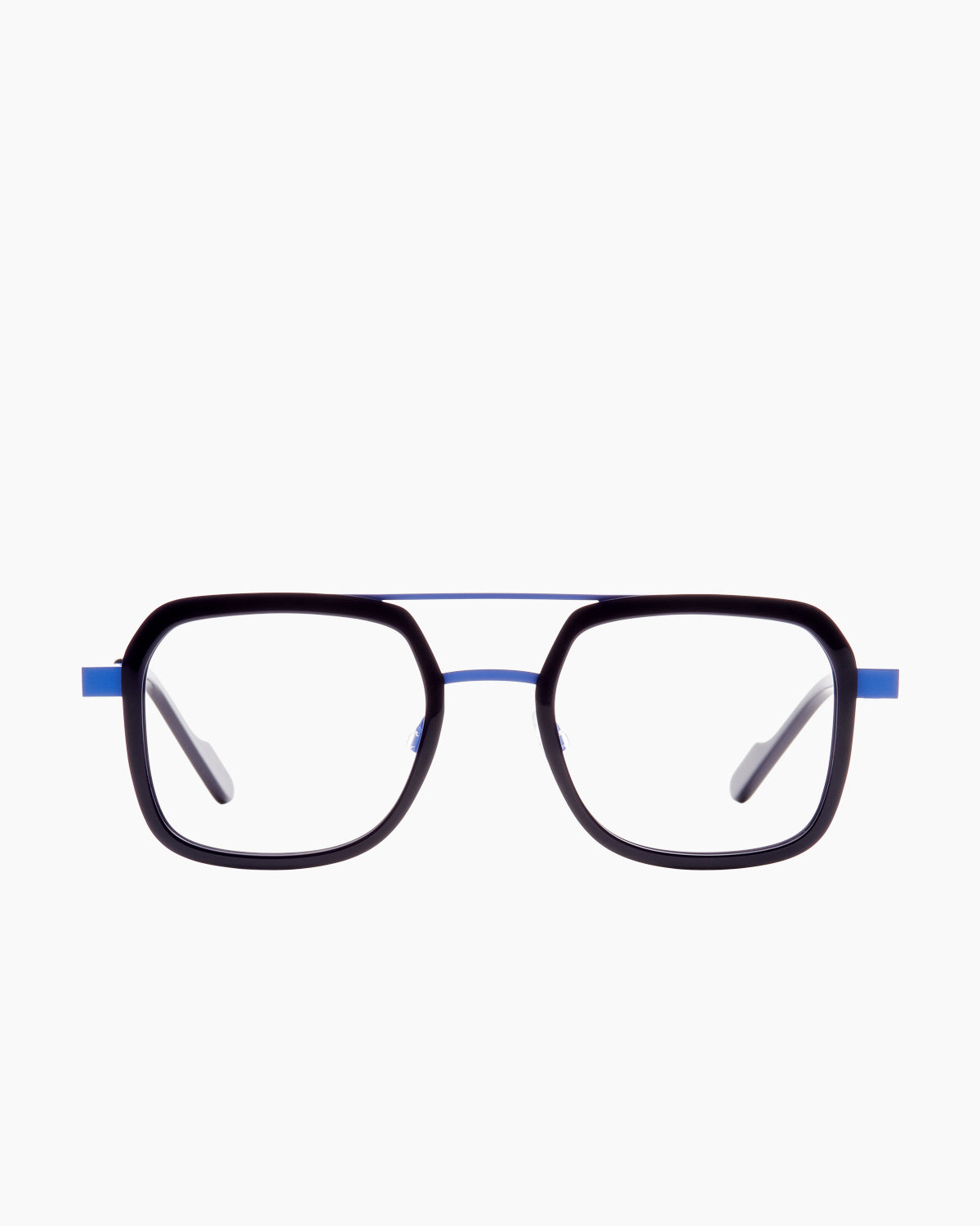 blue metal rectangle eyeglasses by Anne et Valentin model Fondamentale, front view, lunettes de vue rectangle couleur bleu