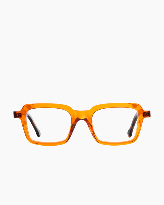 orange plastic rectangle eyeglasses by Marie-Sophie Dion model Duval, front view, lunettes de vue rectangle couleur orange