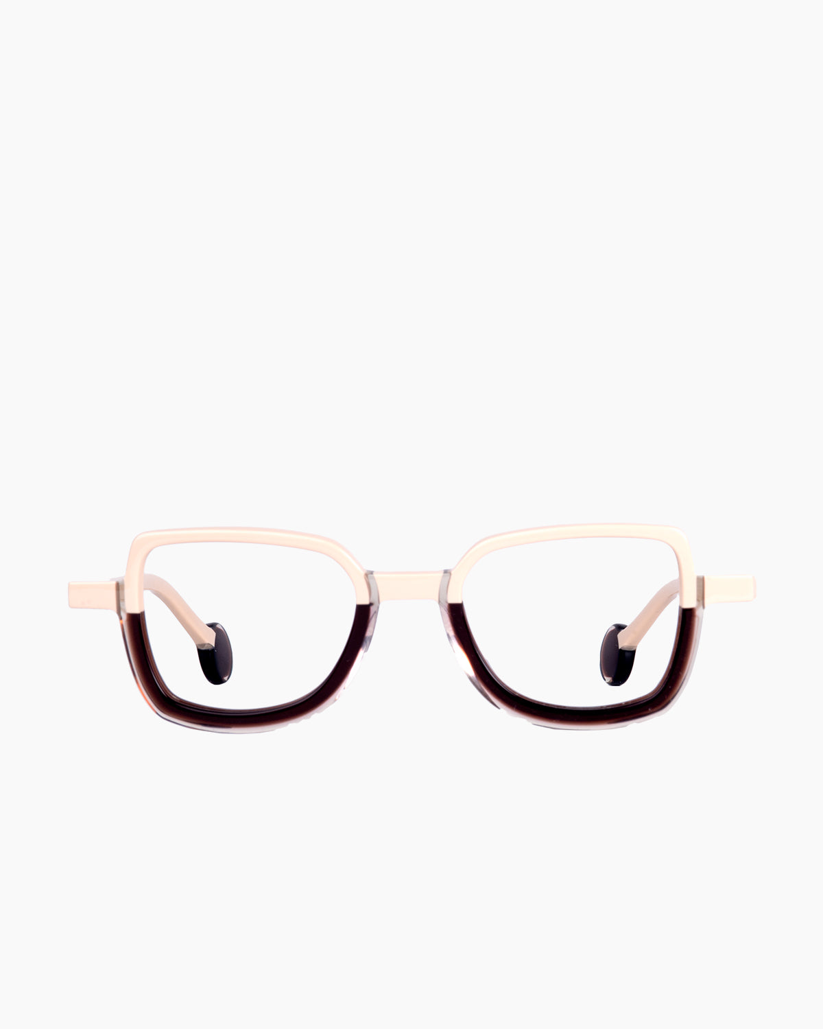 brown plastic butterfly eyeglasses by Theo model Schommel, front view, lunettes de vue papillon couleur Brun