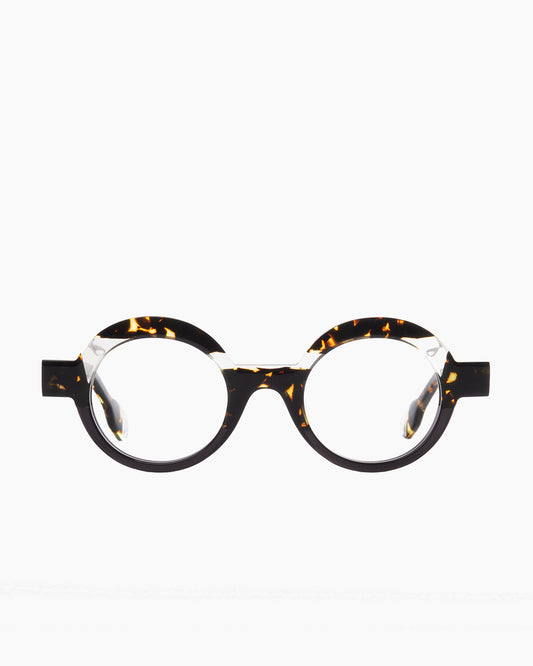 tortoise plastic round eyeglasses by Anne et Valentin model Hoho, front view, lunettes de vue rond couleur écaille de tortue