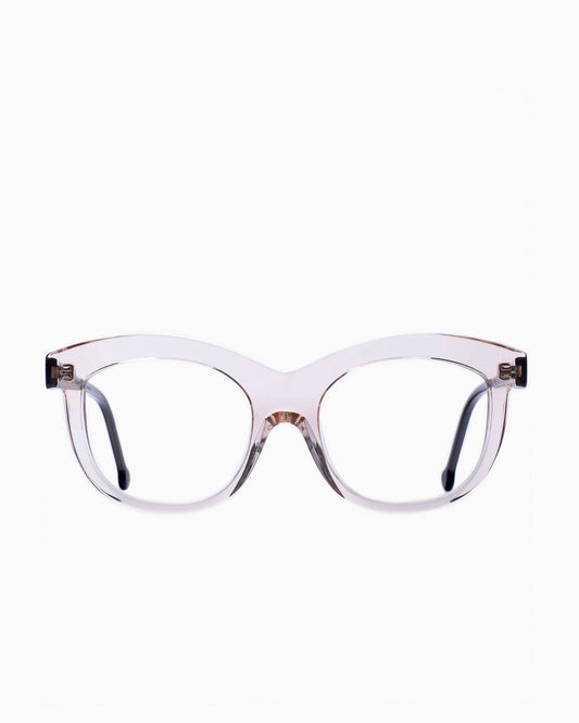 pink, beige plastic butterfly eyeglasses by Marie-Sophie Dion model Elmir, front view, lunettes de vue papillon couleur rose, beige
