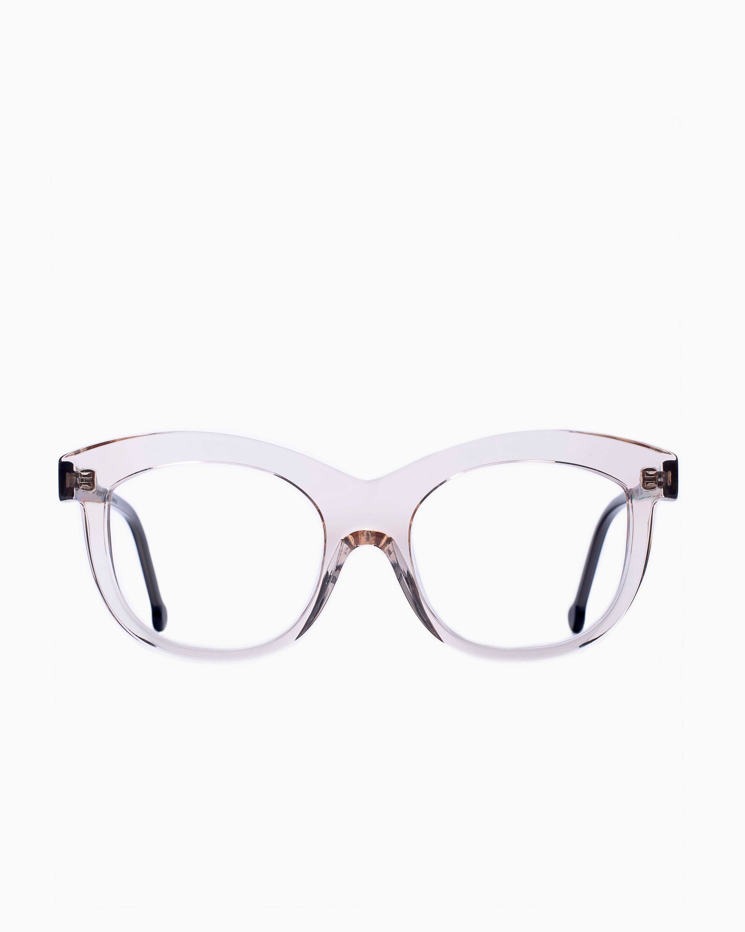 pink, beige plastic butterfly eyeglasses by Marie-Sophie Dion model Elmir, front view, lunettes de vue papillon couleur rose, beige
