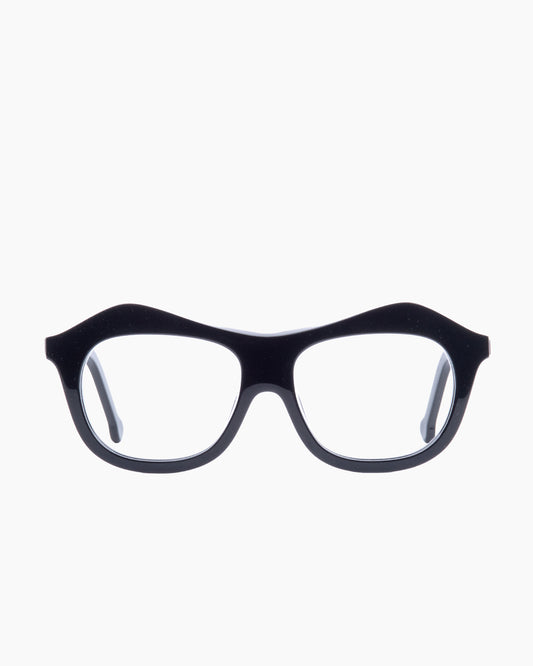black plastic aviator eyeglasses by Marie-Sophie Dion model Archambault, front view, lunettes de vue aviateur couleur Noir