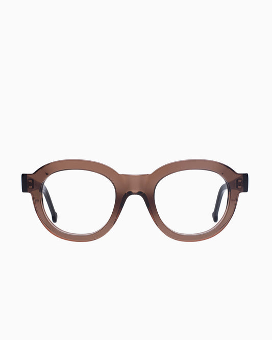 brown plastic round eyeglasses by Marie-Sophie Dion model Claude, front view, lunettes de vue rond couleur Brun