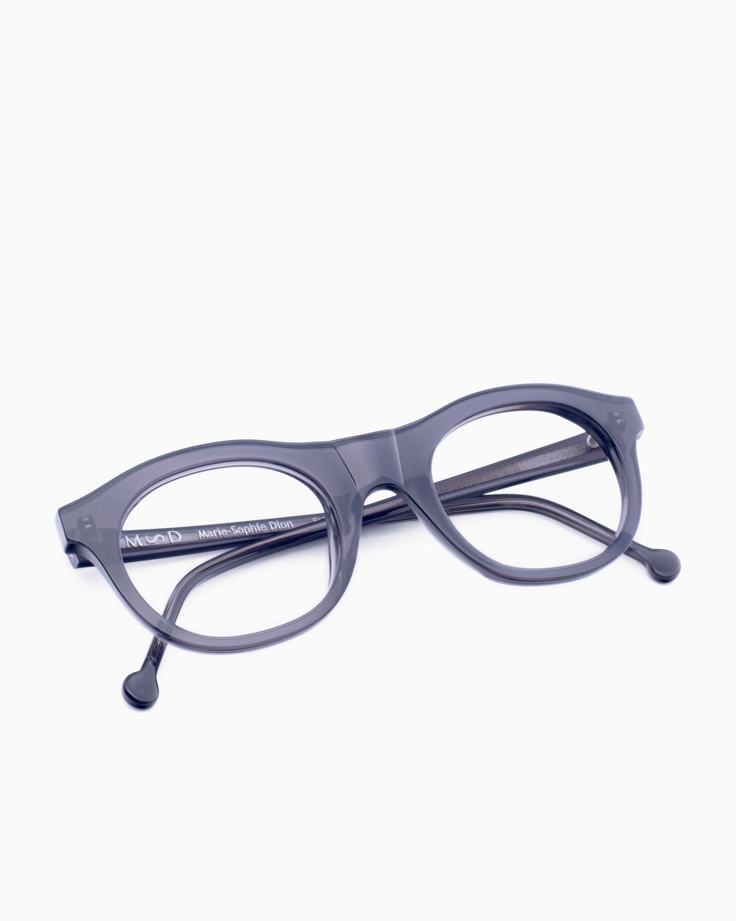 grey plastic round eyeglasses by Marie-Sophie Dion model LEcuyer, front view, lunettes de vue rond couleur Gris