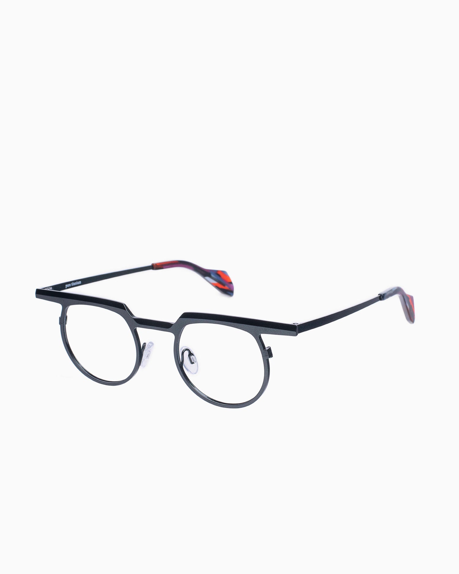 green metal round eyeglasses by Theo model Zinnia, front view, lunettes de vue rond couleur Vert