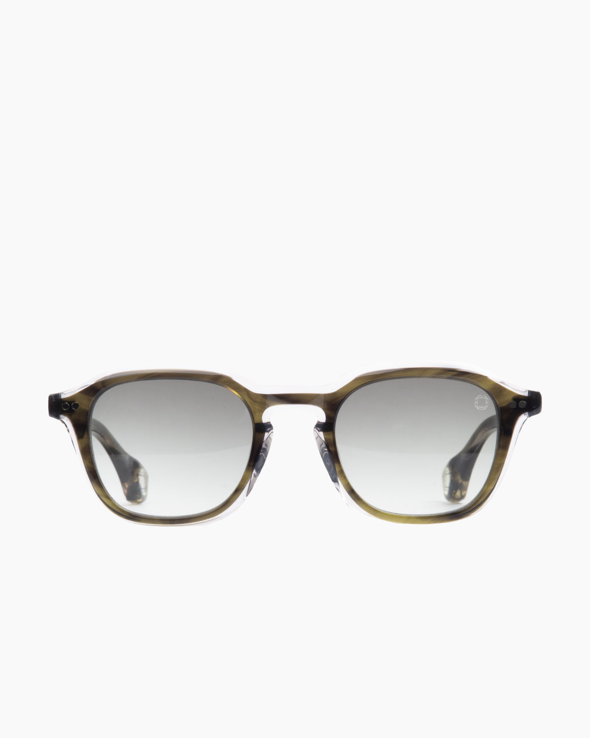 green plastic rectangle  sunglassesby Blake Kuwahara model Fletcher, front view, lunettes de vue rectangle couleur Vert