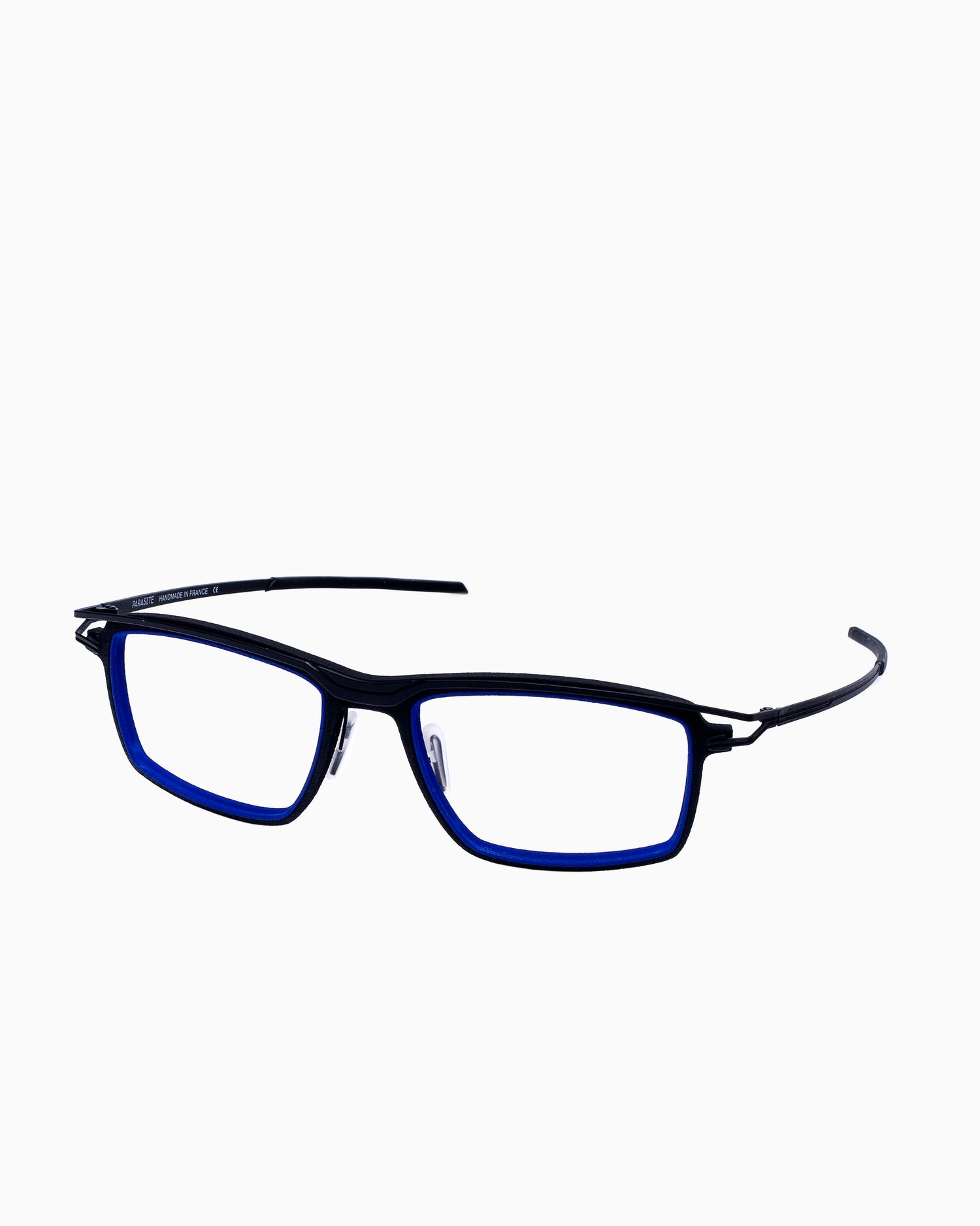 blue metal rectangle eyeglasses by Parasite model data1, front view, lunettes de vue rectangle couleur Bleu
