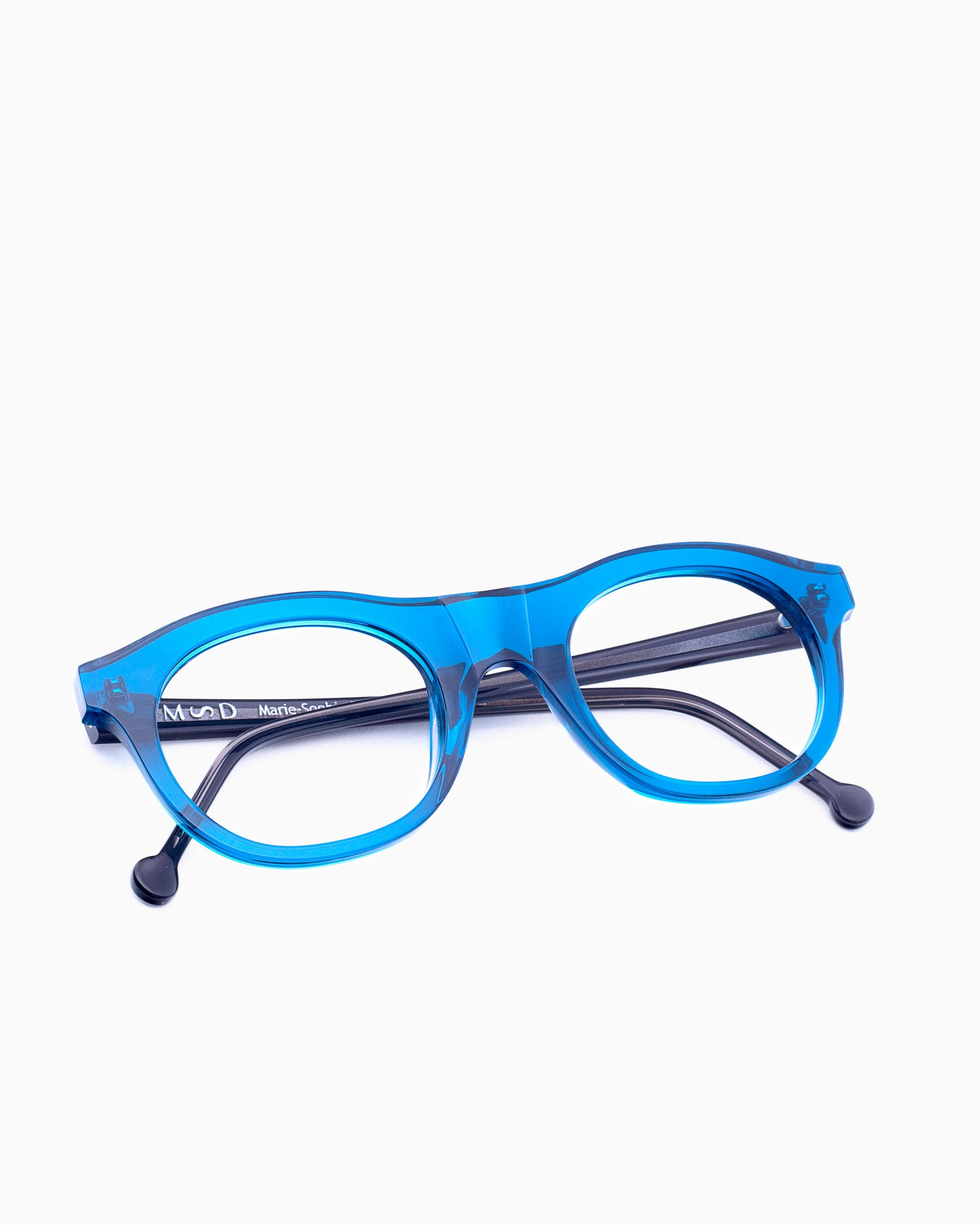 blue plastic oval eyeglasses by Marie-Sophie Dion model LEcuyer, front view, lunettes de vue ovale couleur Bleu