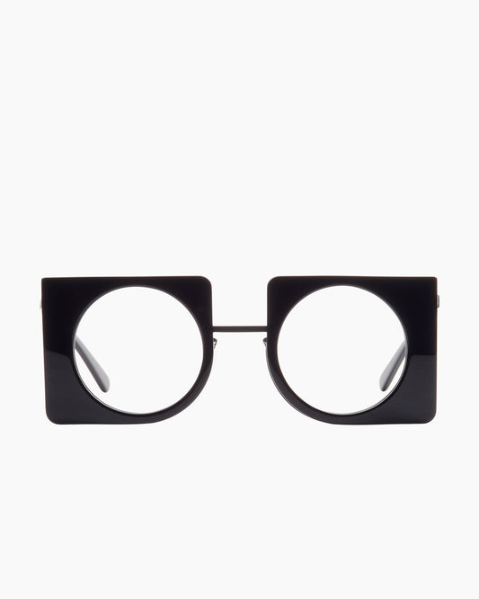 black metal rectangle eyeglasses by Gamine model Novi sodermalm, front view, lunettes de vue rectangle couleur noir