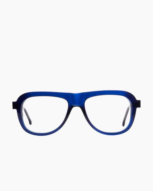 blue plastic aviator eyeglasses by Marie-Sophie Dion model Rodrigue, front view, lunettes de vue aviateur couleur bleu