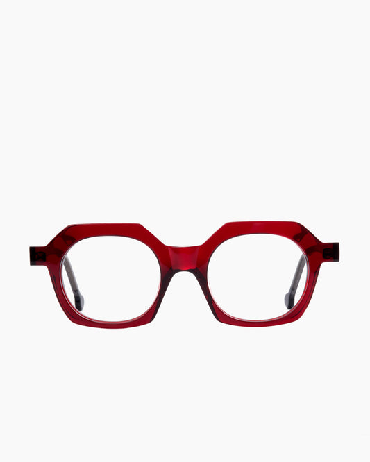 burgundy plastic round eyeglasses by Marie-Sophie Dion model Beaudoin, front view, lunettes de vue rond couleur bourgogne