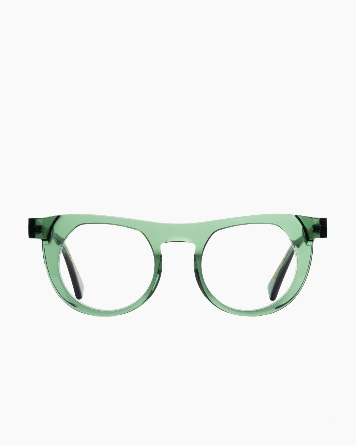 green plastic oval eyeglasses by Gamine model Boavista kids, front view, lunettes de vue ovale couleur vert
