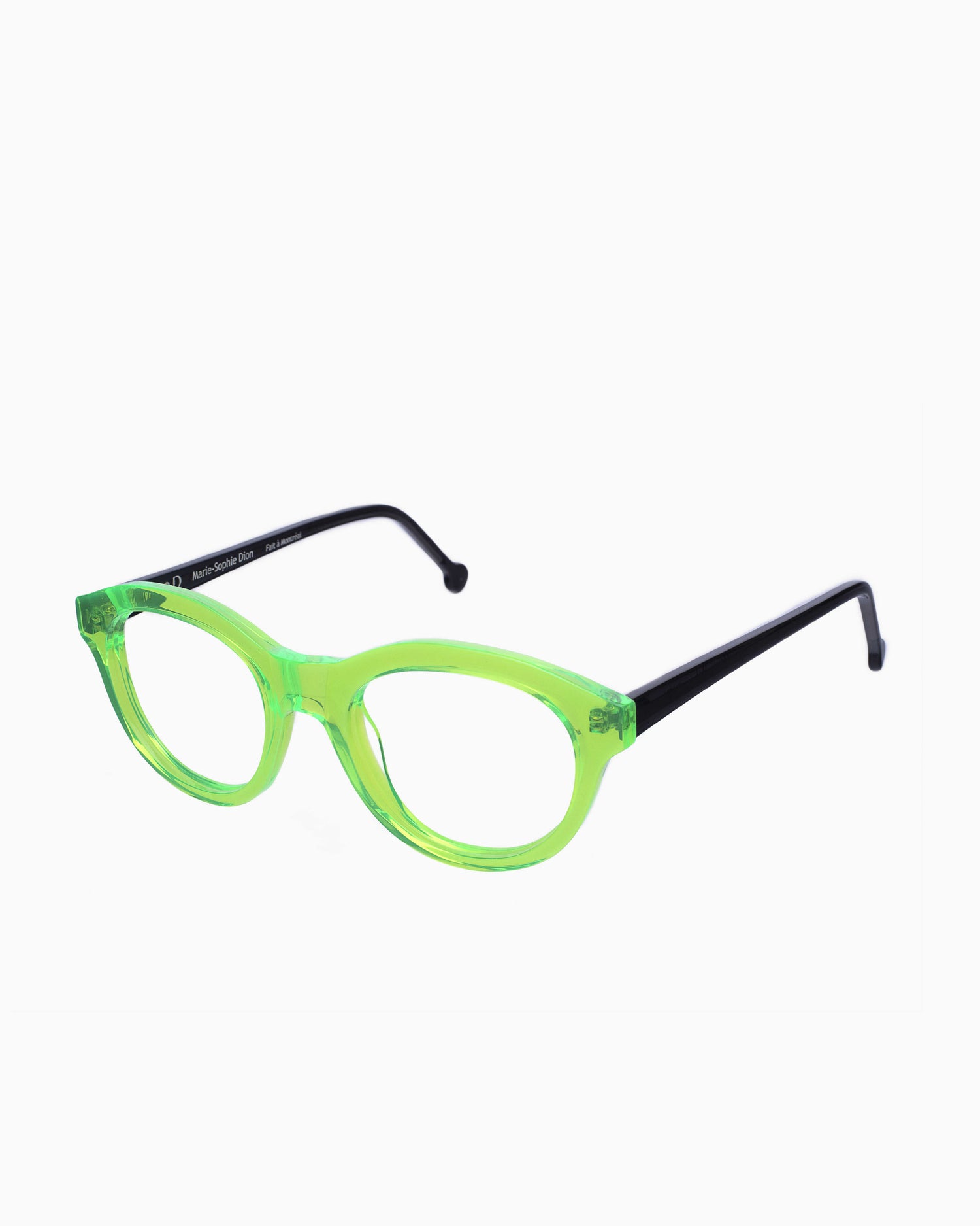 lime plastic oval eyeglasses by Marie-Sophie Dion model Claus, front view, lunettes de vue ovale couleur Lime