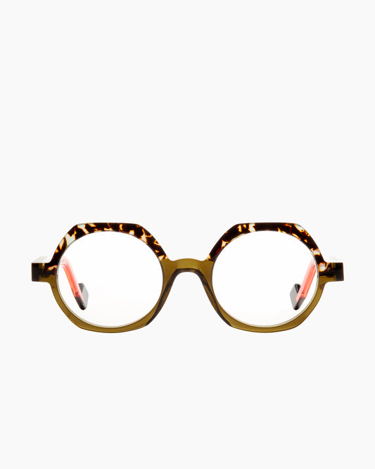brown plastic round eyeglasses by Anne et Valentin model Lollipop, front view, lunettes de vue rond couleur brun