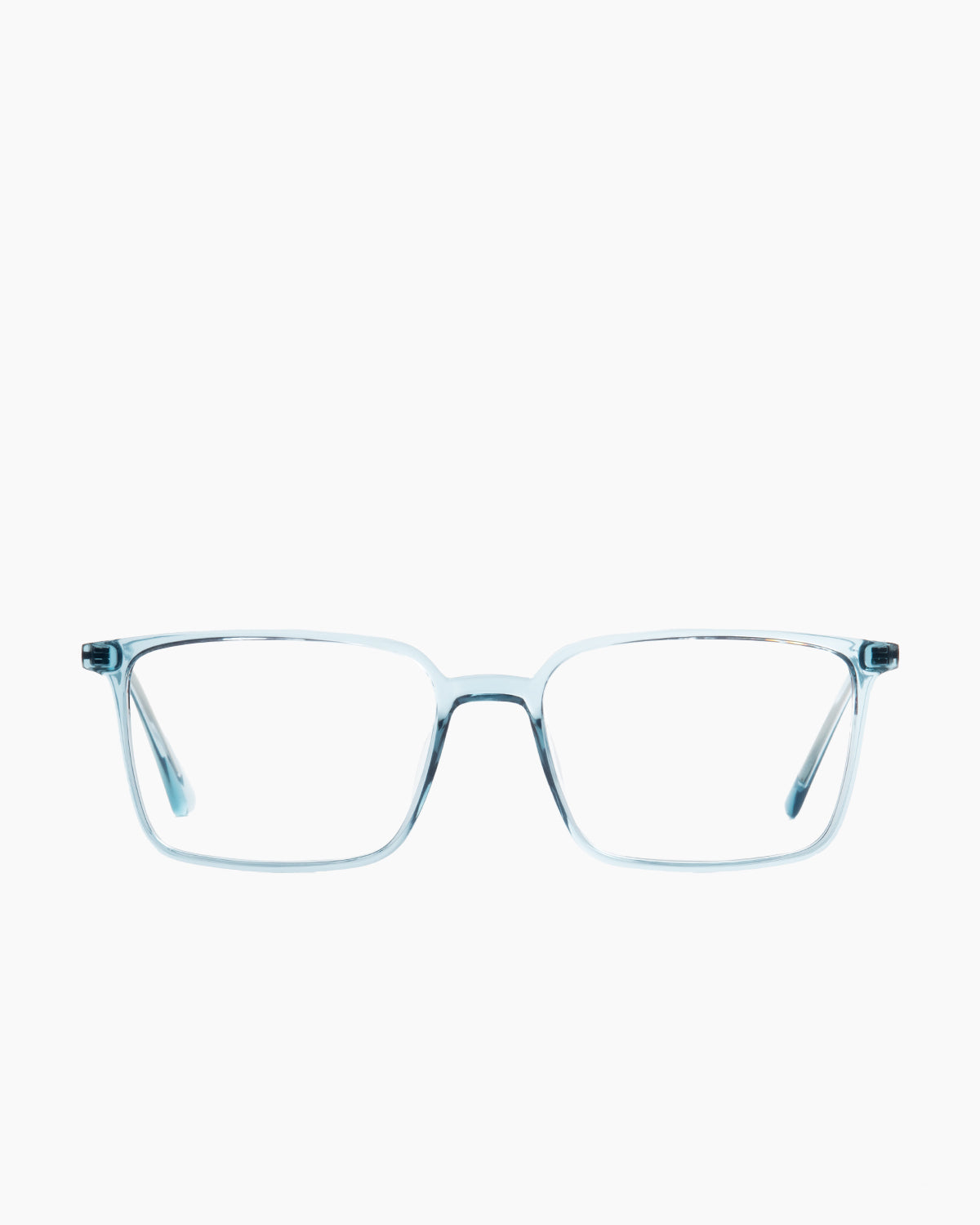 blue plastic rectangle eyeglasses by Evolve model El2, front view, lunettes de vue rectangle couleur bleu