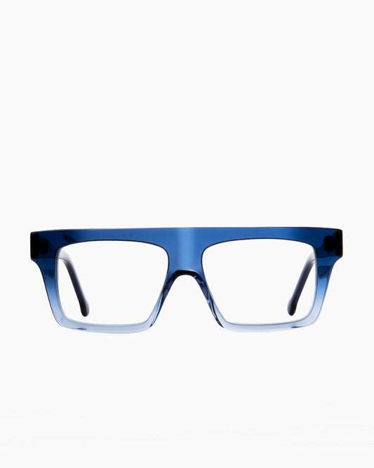 blue plastic rectangle eyeglasses by Marie-Sophie Dion model Bimini, front view, lunettes de vue rectangle couleur bleu