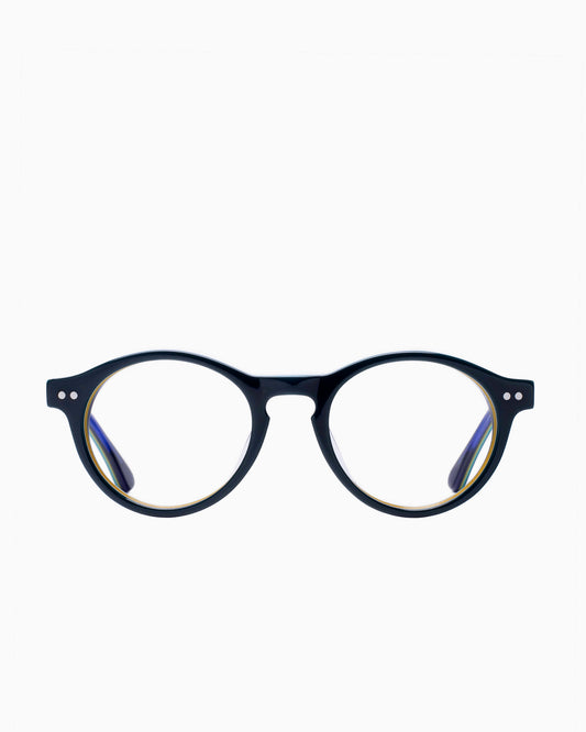 blue plastic round eyeglasses by BBig model 220, front view, lunettes de vue rond couleur Bleu