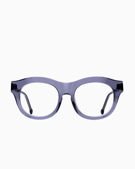 grey plastic round eyeglasses by Marie-Sophie Dion model Carette, front view, lunettes de vue rond couleur Gris