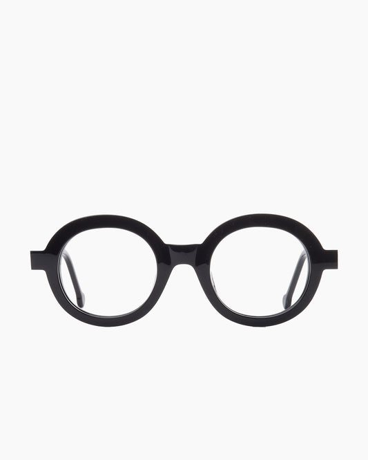 black plastic round eyeglasses by Marie-Sophie Dion model Luisa, front view, lunettes de vue rond couleur noir