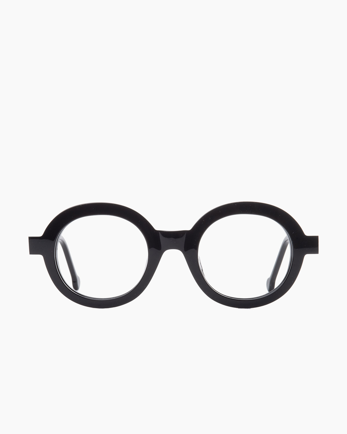 black plastic round eyeglasses by Marie-Sophie Dion model Luisa, front view, lunettes de vue rond couleur noir