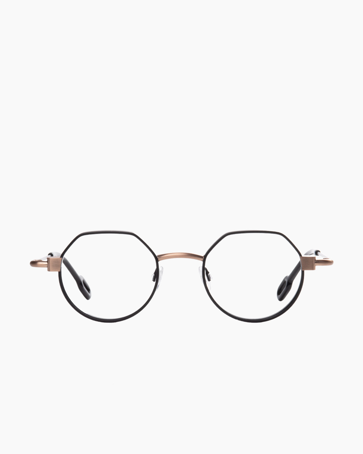 black metal round eyeglasses by Anne et Valentin model MECASMART, front view, lunettes de vue rond couleur noir