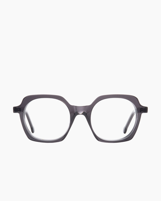 grey plastic hexagon eyeglasses by Marie-Sophie Dion model Aronson, front view, lunettes de vue hexagone couleur gris