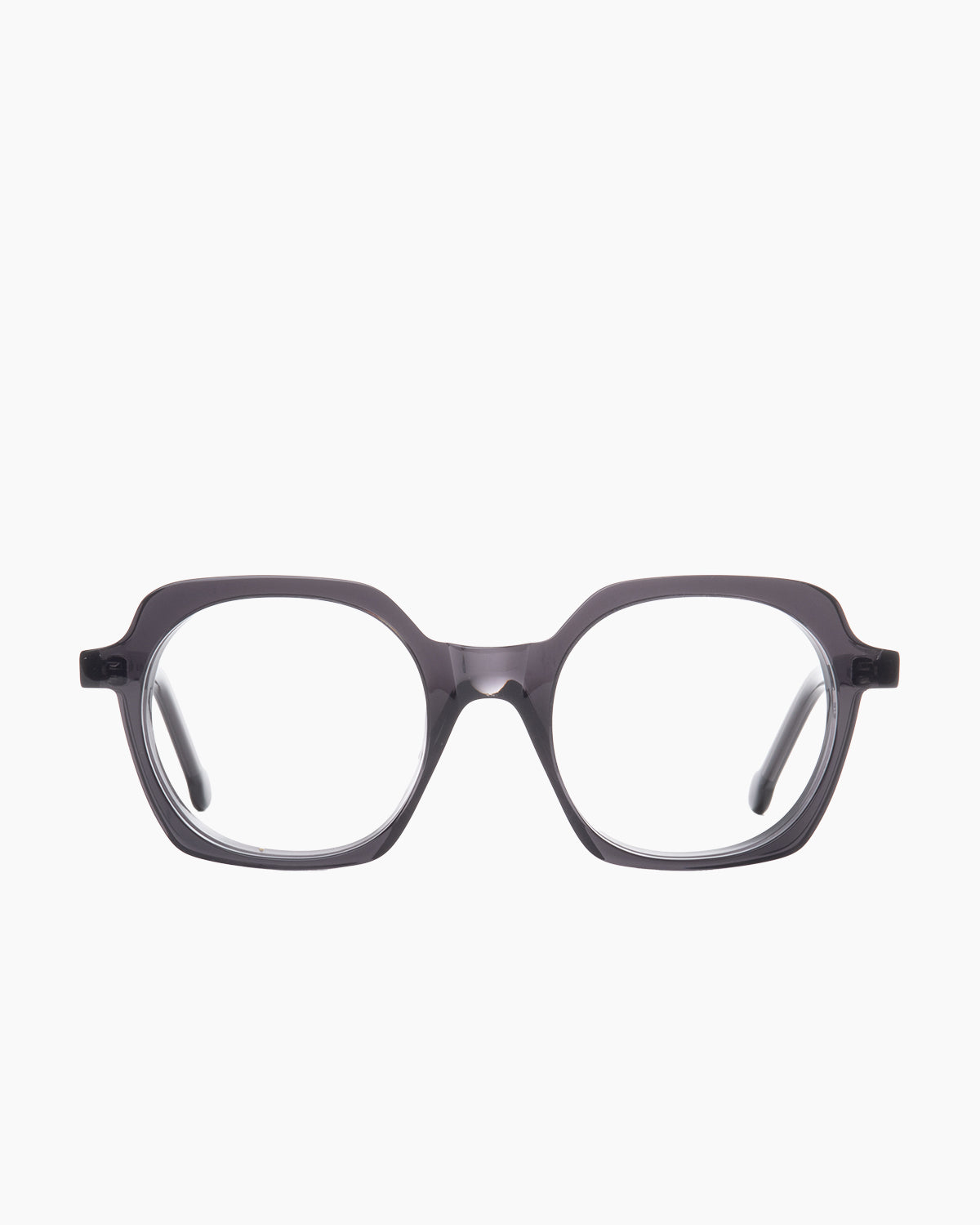 grey plastic hexagon eyeglasses by Marie-Sophie Dion model Aronson, front view, lunettes de vue hexagone couleur gris