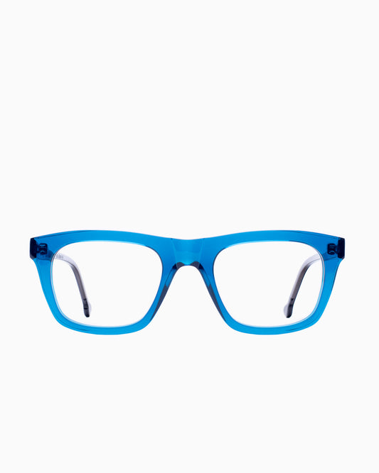 blue plastic rectangle eyeglasses by Marie-Sophie Dion model Hemingway, front view, lunettes de vue rectangle couleur Bleu