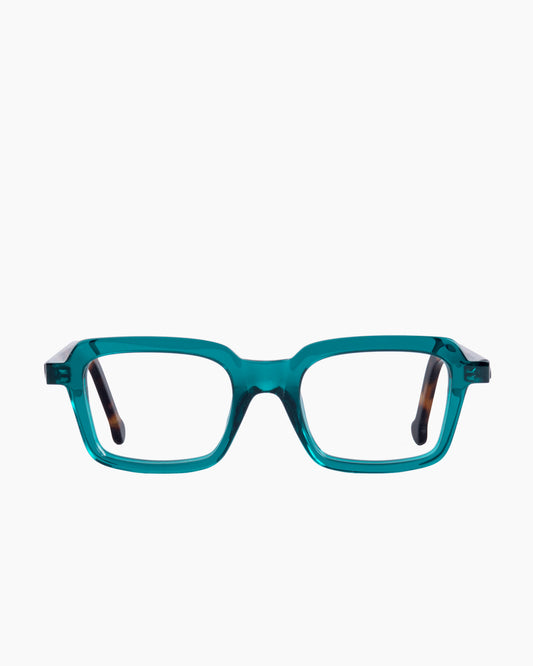 green plastic rectangle eyeglasses by Marie-Sophie Dion model Duval, front view, lunettes de vue rectangle couleur Vert