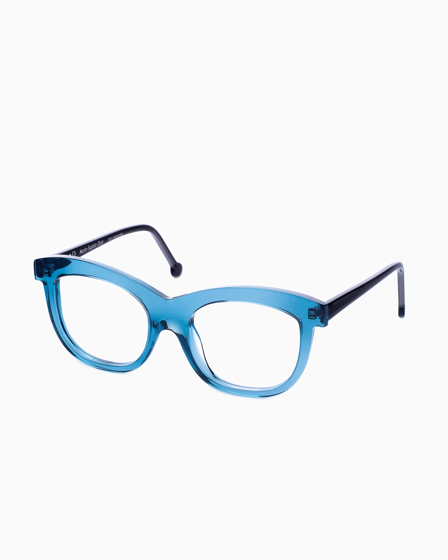 blue plastic butterfly eyeglasses by Marie-Sophie Dion model Elmir, front view, lunettes de vue papillon couleur Bleu