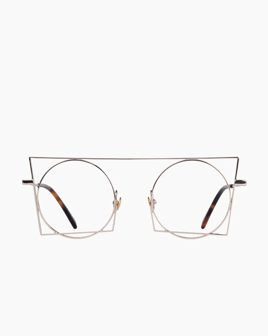 gold metal round eyeglasses by Gamine model Florentin, front view, lunettes de vue rond couleur or