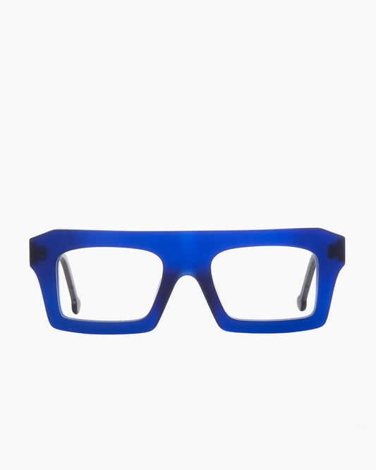 blue plastic rectangle eyeglasses by Marie-Sophie Dion model Boutros, front view, lunettes de vue rectangle couleur bleu