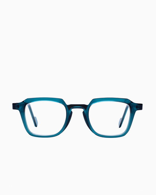 green plastic rectangle eyeglasses by Anne et Valentin model Henri, front view, lunettes de vue rectangle couleur Vert