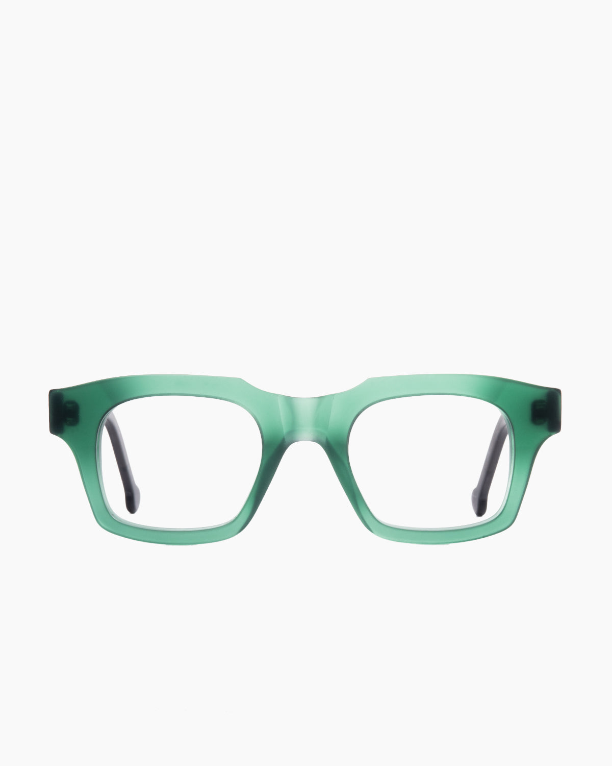 green plastic rectangle eyeglasses by Marie-Sophie Dion model DiMaria, front view, lunettes de vue rectangle couleur vert