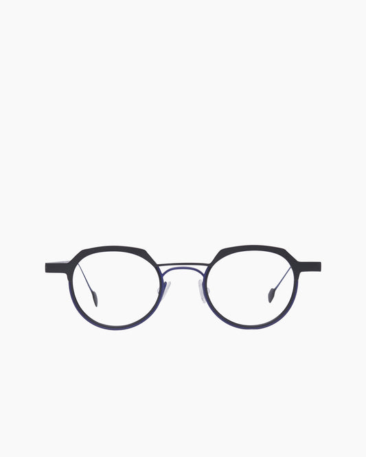 black metal round eyeglasses by Anne et Valentin model Rebuild, front view, lunettes de vue rond couleur Noir