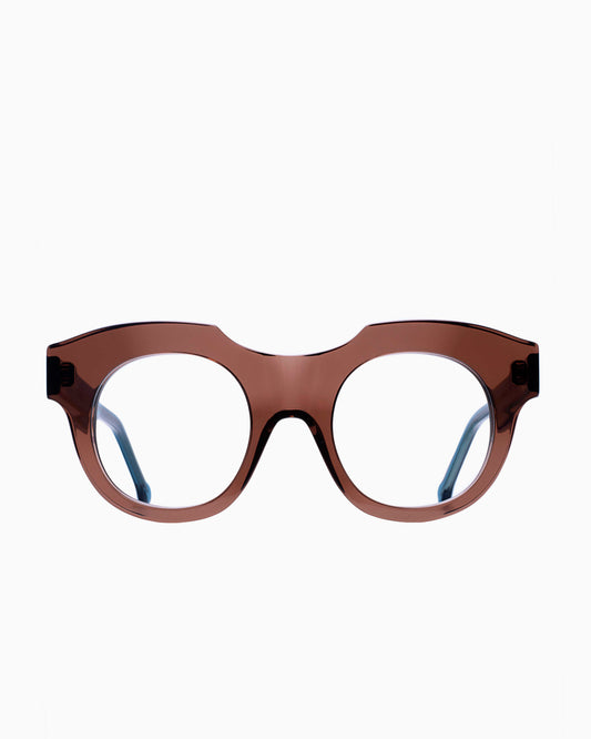 brown plastic round eyeglasses by Marie-Sophie Dion model Genest, front view, lunettes de vue rond couleur Brun