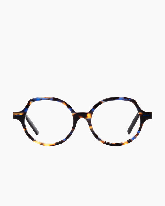 tortoise plastic round eyeglasses by Theo model Slay, front view, lunettes de vue rond couleur écaille de tortue