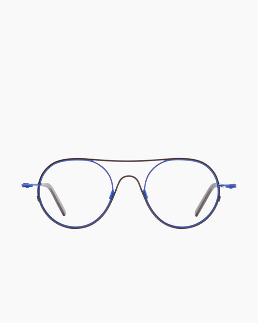 black metal round eyeglasses by Theo model Isobar, front view, lunettes de vue rond couleur noir