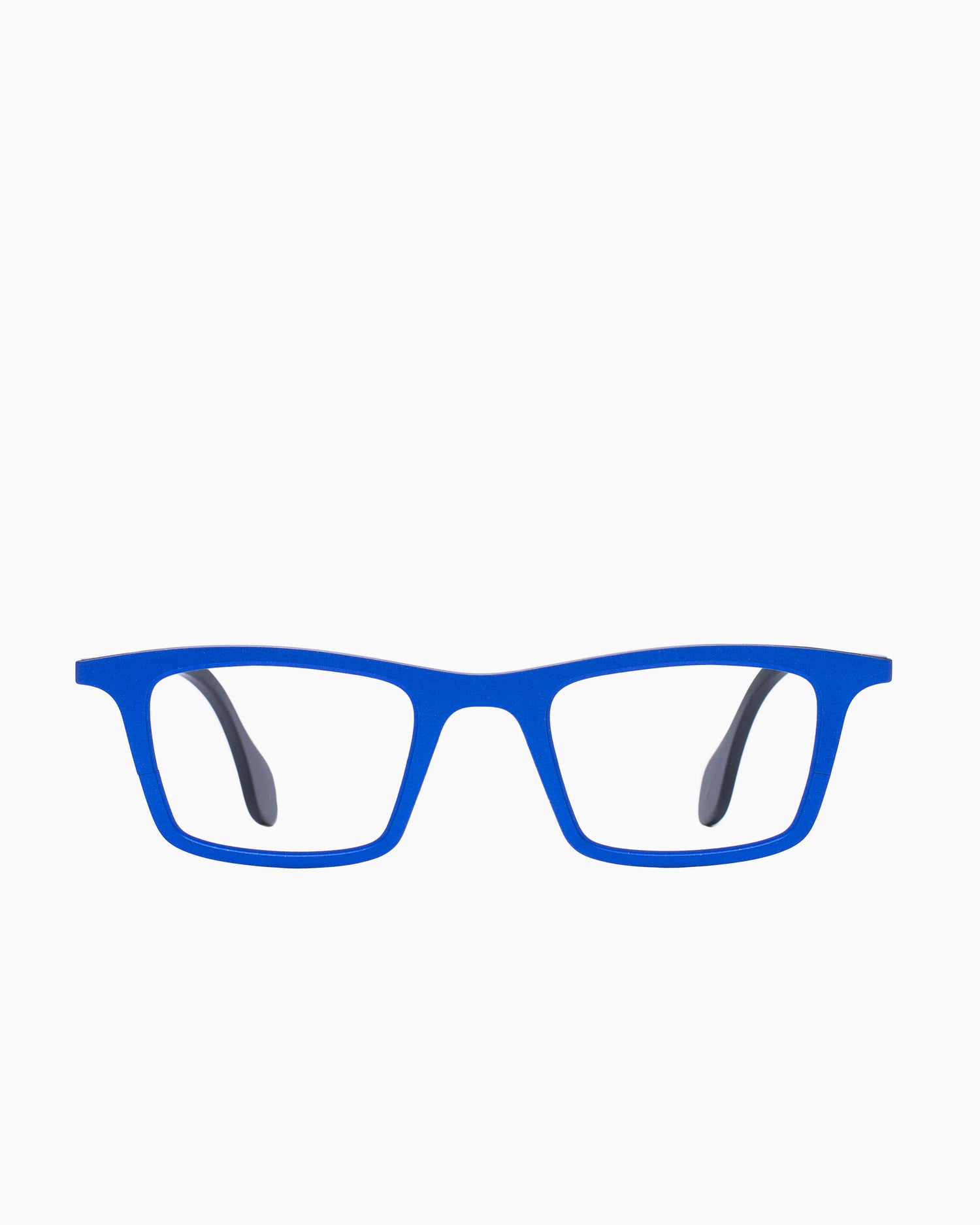 blue metal rectangle eyeglasses by Theo model mille+23, front view, lunettes de vue rectangle couleur Bleu