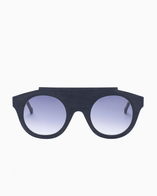 black plastic aviator sunglassesby Marie-Sophie Dion model Buxton.S ST, front view, lunettes de vue aviateur couleur Noir