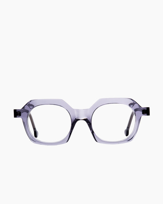 grey plastic round eyeglasses by Marie-Sophie Dion model Beaudoin, front view, lunettes de vue rond couleur gris