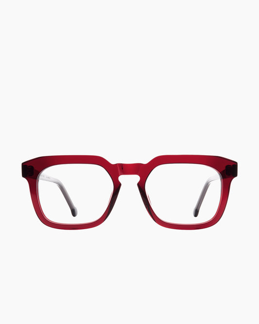 burgundy plastic rectangle eyeglasses by Marie-Sophie Dion model etchevery, front view, lunettes de vue rectangle couleur bourgogne