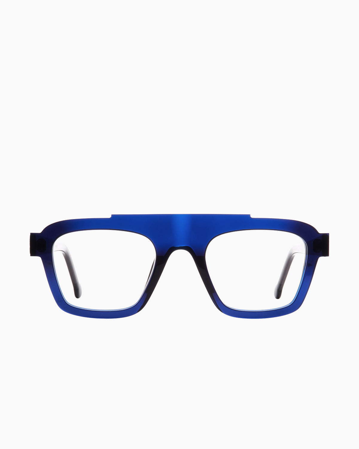 blue plastic rectangle eyeglasses by Marie-Sophie Dion model Nedelcup, front view, lunettes de vue rectangle couleur bleu